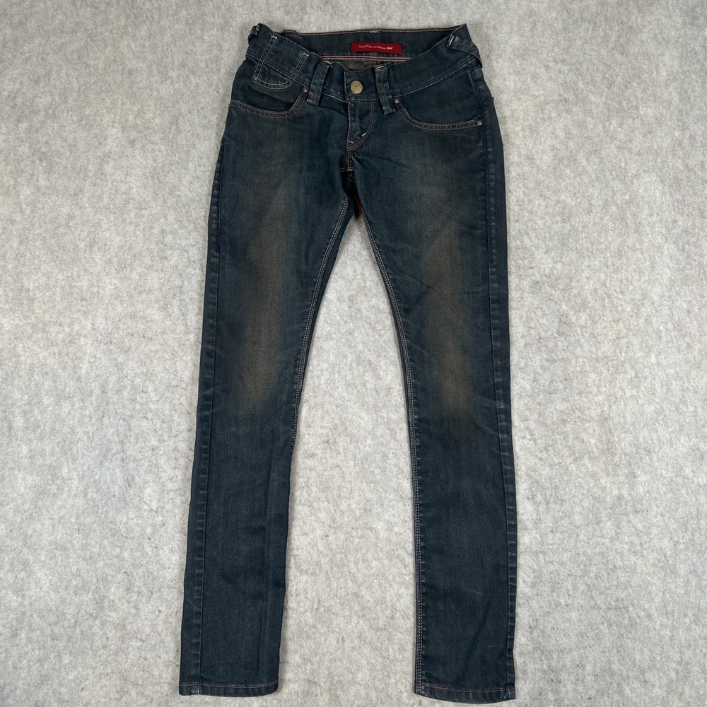 Vintage Levis 504 Slouch Skinny Jeans Womens 0M Blue Stretch Denim Low Rise Y2K